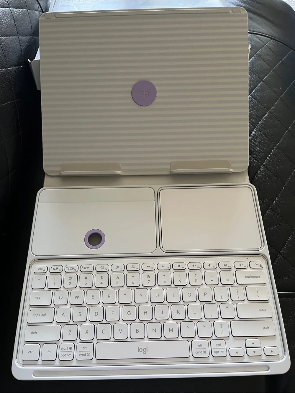 Tablet or laptop stand with wireless keyboard and mouse